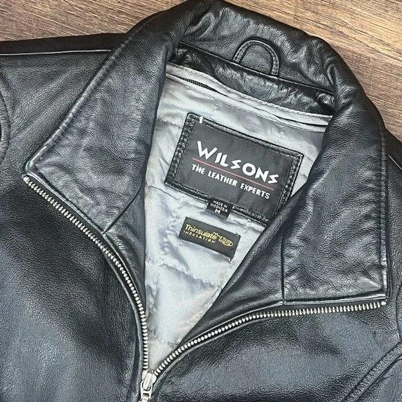 Y2k Wilsons Leather‎ Cropped Moto Jacket Thinsulate Woman M Black Belted Vtg 90s - Picture 6 of 15